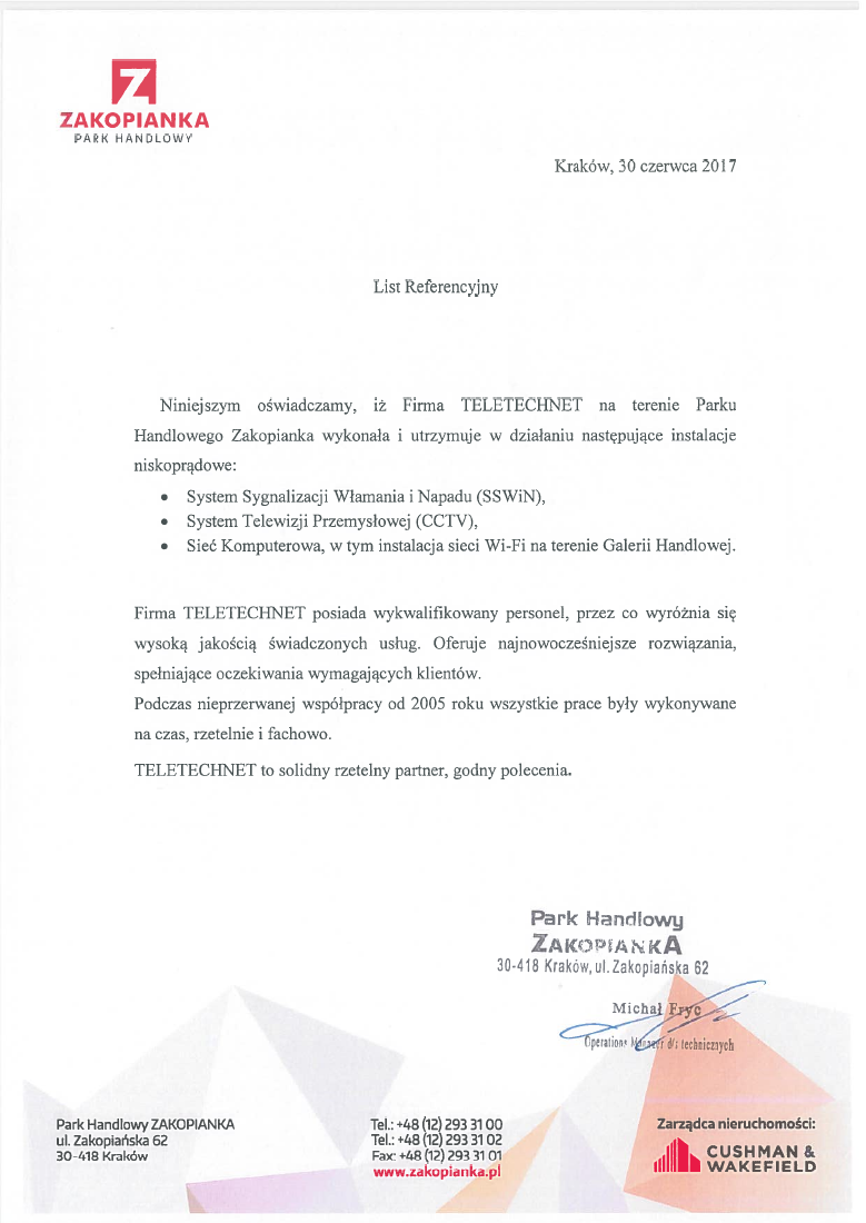 Podgląd listu referencyjnego z 30 czerwca 2017