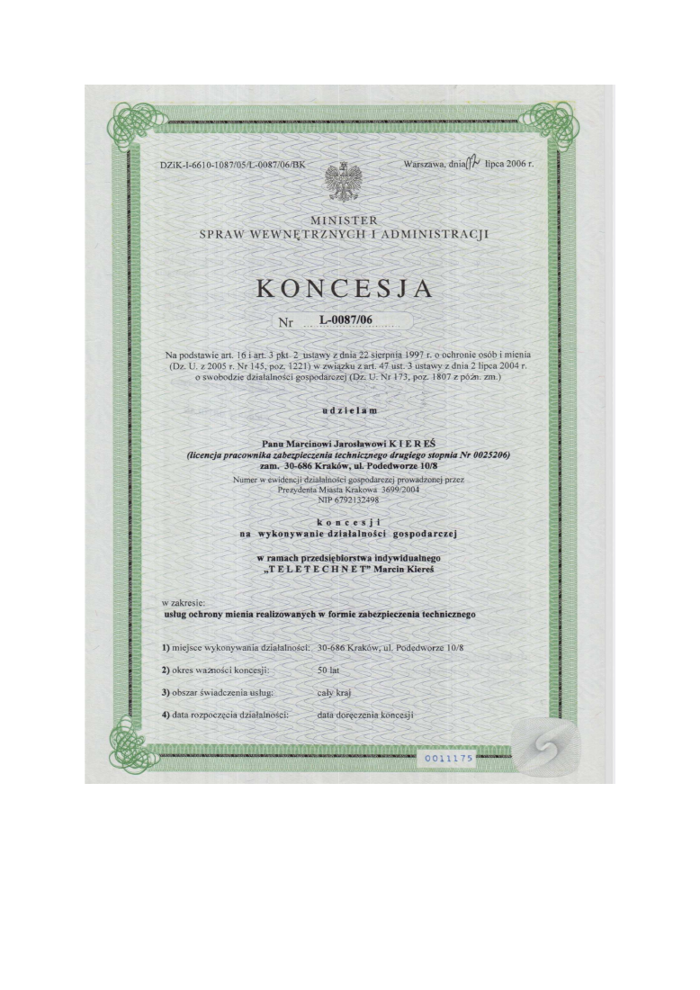 Podgląd dokumentu: Koncesja MSWiA nr L-0087/06